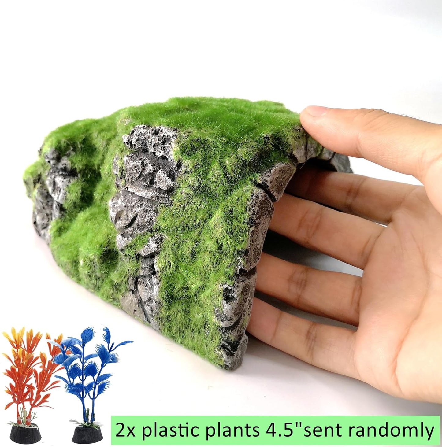 Aquarium Decorations Fish Hideout House Betta Cave with Green Lifelike Moss (Betta Rock Cave)