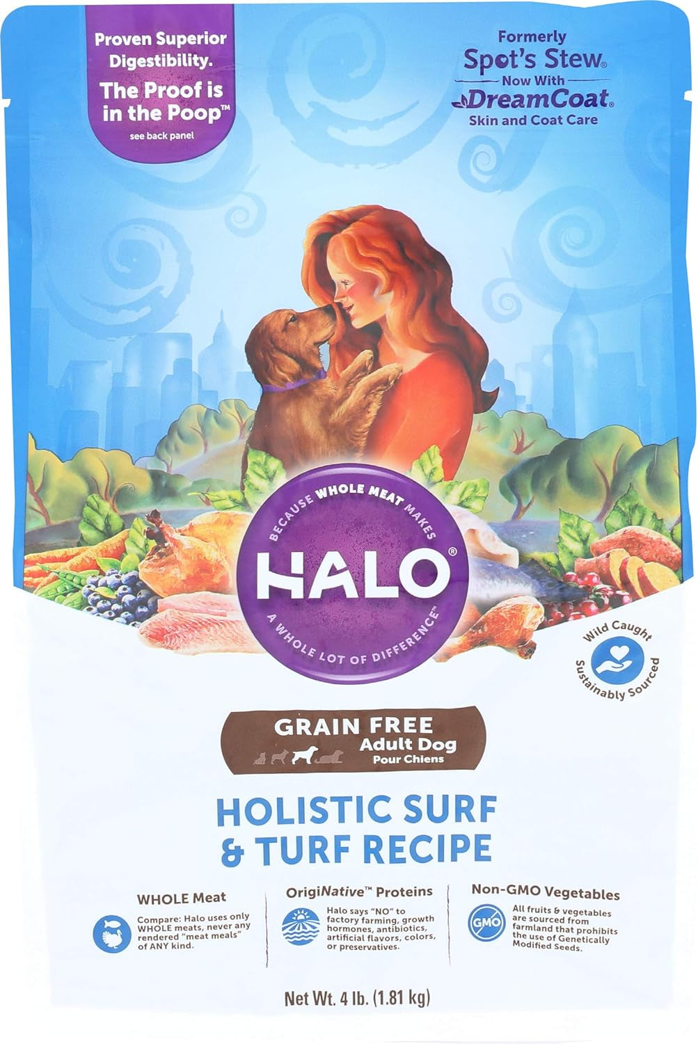Adult Dry Dog Food, Grain Free, Surf & Turf 4-Pound Bag