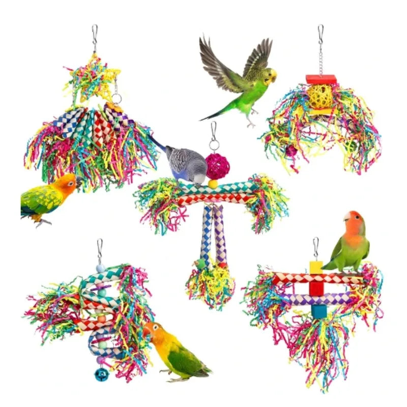 1PC Parrot Toy Biting Toy Drawing Toy Finger Set Sichuan Pepper Wood Paper Silk Weaving Tube Toy Set