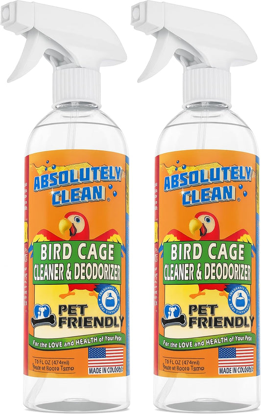 Amazing Bird Cage Cleaner and Deodorizer - Just Spray/Wipe - Safely & Easily Removes Bird Messes Quickly and Easily - Made in the US - Fragrance Free - 16Oz (Pack of 2)