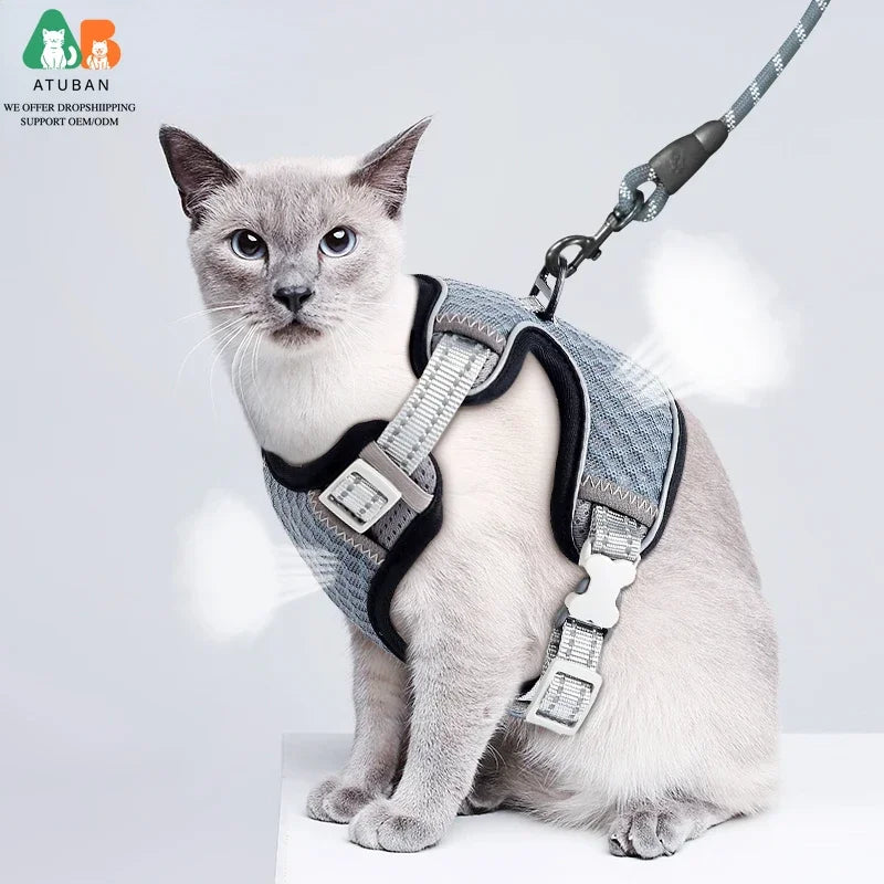 Cat Harness and Leash for Walking, Small Cat Harness Escape Proof Cat Harness Large, Adjustable Cat Harness Reflective