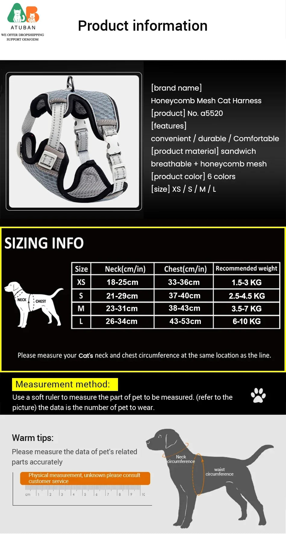 Cat Harness and Leash for Walking, Small Cat Harness Escape Proof Cat Harness Large, Adjustable Cat Harness Reflective