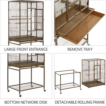 54"H Large Rolling Metal Pet Cage with Detachable Stand，Palmer Green