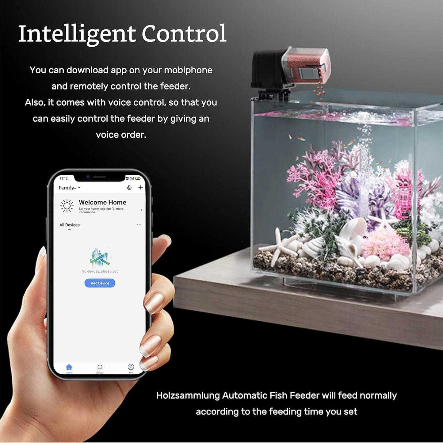 Automatic Fish Feeder Aquarium Fish Food Dispenser Tank Feeder Holiday Wifi Controlled Remote Intelligent Timer Fish Feeder Large Capacity for 165Ml-175Ml