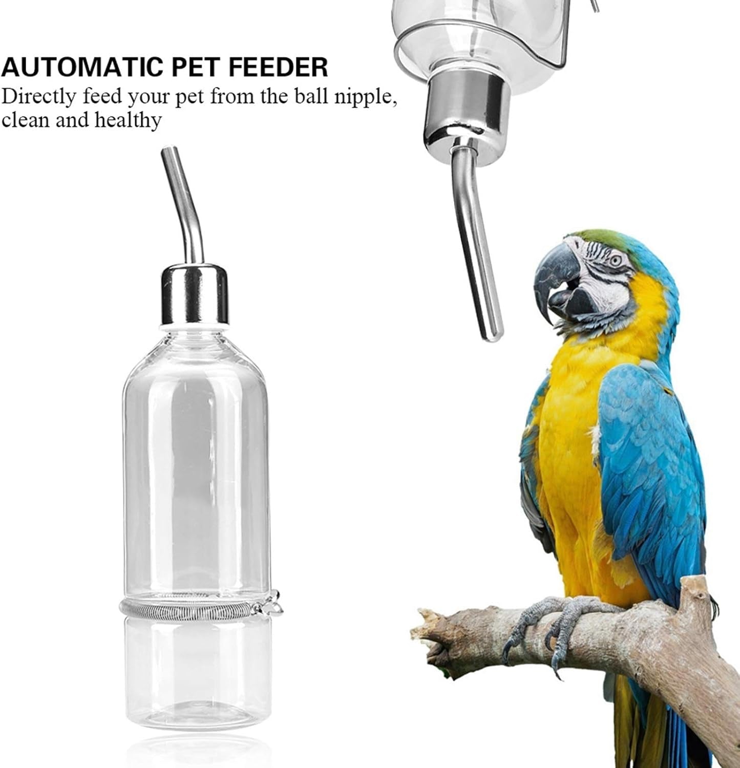 Automatic Pet Water Dispenser for Birds and Hamsters Stainless Steel Ball Nipple Drinker 180Ml Transparent Small Animal Waterer