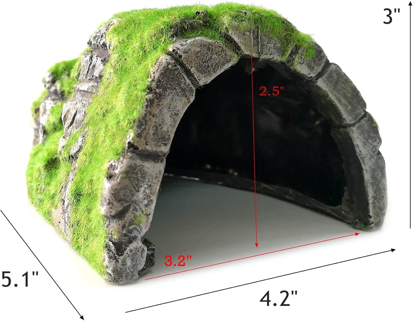 Aquarium Decorations Fish Hideout House Betta Cave with Green Lifelike Moss (Betta Rock Cave)