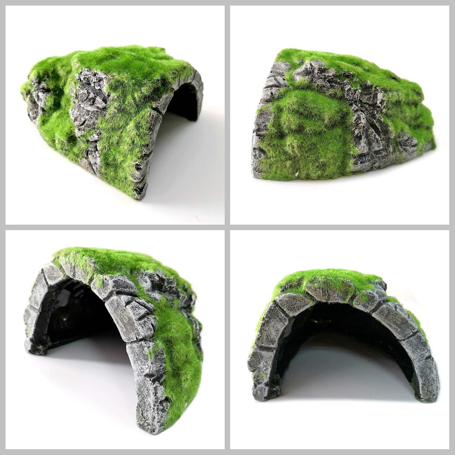 Aquarium Decorations Fish Hideout House Betta Cave with Green Lifelike Moss (Betta Rock Cave)